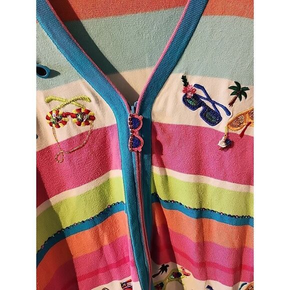 Just B Bright Womens Cardigan Sweater XL Sequin Sunglasses Embroidered Summer - Picture 4 of 8